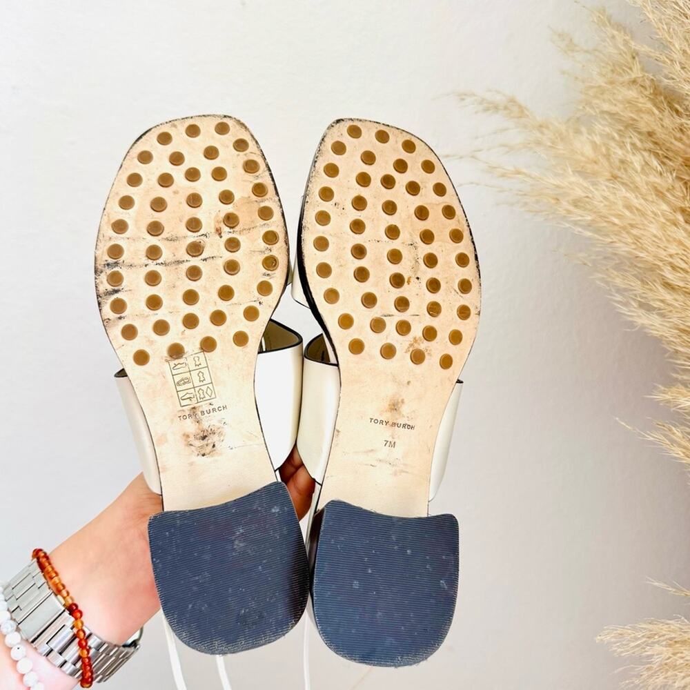 TORY BURCH White Lace Up Miller Leather Block Heel $425 Sandals Shoes Slides 7 - Picture 3 of 16